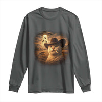 Funny Cowboy Cat UFO Long Sleeve Shirt Retro Western Rodeo Meme Cats Lover Gift