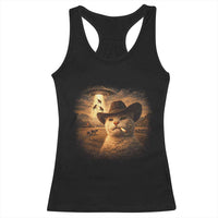 Funny Cowboy Cat UFO Racerback Tank Top Retro Western Rodeo Meme Cats Lover Gift