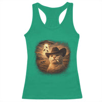Funny Cowboy Cat UFO Racerback Tank Top Retro Western Rodeo Meme Cats Lover Gift