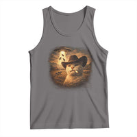 Funny Cowboy Cat UFO Tank Top Retro Western Rodeo Meme Cats Lover Gift