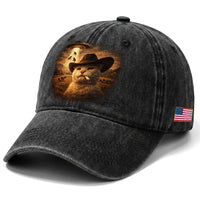 Funny Cowboy Cat UFO Washed Cotton Baseball Cap Retro Western Rodeo Meme Cats Lover Gift