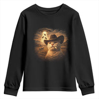 Funny Cowboy Cat UFO Youth Sweatshirt Retro Western Rodeo Meme Cats Lover Gift