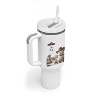 UFO Cowboy Cat Tumbler With Handle Vintage Graphic Retro Western Rodeo