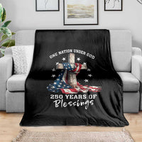 250th Anniversary USA Throw Blanket One Nation Under God US 250 Flag Cross 4th Of July