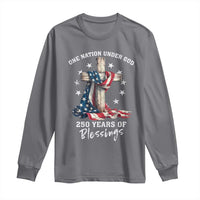 250th Anniversary USA Long Sleeve Shirt One Nation Under God US 250 Flag Cross 4th Of July