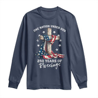 250th Anniversary USA Long Sleeve Shirt One Nation Under God US 250 Flag Cross 4th Of July