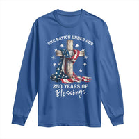 250th Anniversary USA Long Sleeve Shirt One Nation Under God US 250 Flag Cross 4th Of July