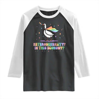 Rainbow Goose Heterosexuality in This Economy Raglan Shirt LGBTQ Lesbian Pride - Wonder Print Shop