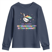 Rainbow Goose Heterosexuality in This Economy Youth Sweatshirt LGBTQ Lesbian Pride - Wonder Print Shop
