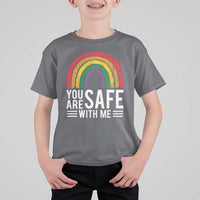 You Are Safe With Me T Shirt For Kid Retro Rainbow LGBTQ Ally Pride - Wonder Print Shop