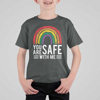 You Are Safe With Me T Shirt For Kid Retro Rainbow LGBTQ Ally Pride - Wonder Print Shop