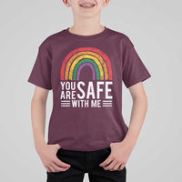 You Are Safe With Me T Shirt For Kid Retro Rainbow LGBTQ Ally Pride - Wonder Print Shop