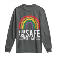 You Are Safe With Me Long Sleeve Shirt Retro Rainbow LGBTQ Ally Pride - Wonder Print Shop