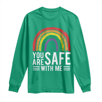 You Are Safe With Me Long Sleeve Shirt Retro Rainbow LGBTQ Ally Pride - Wonder Print Shop