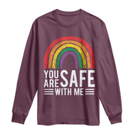 You Are Safe With Me Long Sleeve Shirt Retro Rainbow LGBTQ Ally Pride - Wonder Print Shop