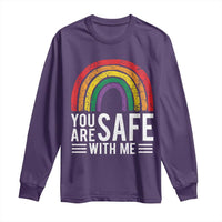 You Are Safe With Me Long Sleeve Shirt Retro Rainbow LGBTQ Ally Pride - Wonder Print Shop