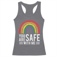 You Are Safe With Me Racerback Tank Top Retro Rainbow LGBTQ Ally Pride - Wonder Print Shop