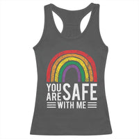 You Are Safe With Me Racerback Tank Top Retro Rainbow LGBTQ Ally Pride - Wonder Print Shop