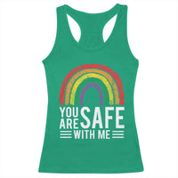 You Are Safe With Me Racerback Tank Top Retro Rainbow LGBTQ Ally Pride - Wonder Print Shop