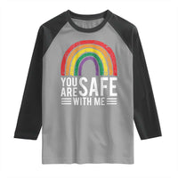 You Are Safe With Me Raglan Shirt Retro Rainbow LGBTQ Ally Pride - Wonder Print Shop