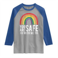 You Are Safe With Me Raglan Shirt Retro Rainbow LGBTQ Ally Pride - Wonder Print Shop