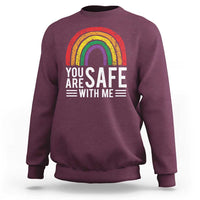 You Are Safe With Me Sweatshirt Retro Rainbow LGBTQ Ally Pride - Wonder Print Shop