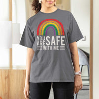 You Are Safe With Me T Shirt For Women Retro Rainbow LGBTQ Ally Pride - Wonder Print Shop