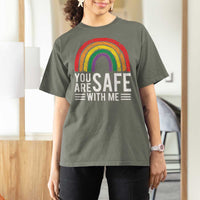 You Are Safe With Me T Shirt For Women Retro Rainbow LGBTQ Ally Pride - Wonder Print Shop