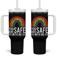 You Are Safe With Me Tumbler With Handle Retro Rainbow LGBTQ Ally Pride - Wonder Print Shop