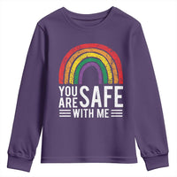 You Are Safe With Me Youth Sweatshirt Retro Rainbow LGBTQ Ally Pride - Wonder Print Shop