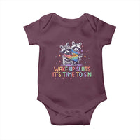 Funny Racoon Pride Baby Onesie Wake Up Sluts It Is Time To Sin LGBTQ Rainbow Flag - Wonder Print Shop