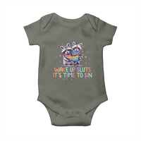 Funny Racoon Pride Baby Onesie Wake Up Sluts It Is Time To Sin LGBTQ Rainbow Flag - Wonder Print Shop