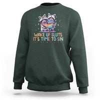 Funny Racoon Pride Sweatshirt Wake Up Sluts It Is Time To Sin LGBTQ Rainbow Flag - Wonder Print Shop