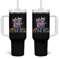 Funny Racoon Pride Tumbler With Handle Wake Up Sluts It Is Time To Sin LGBTQ Rainbow Flag - Wonder Print Shop