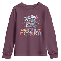 Funny Racoon Pride Youth Sweatshirt Wake Up Sluts It Is Time To Sin LGBTQ Rainbow Flag - Wonder Print Shop
