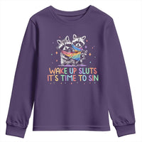 Funny Racoon Pride Youth Sweatshirt Wake Up Sluts It Is Time To Sin LGBTQ Rainbow Flag - Wonder Print Shop