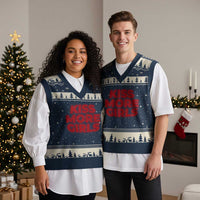 Lesbian V-Neck Knit Sweater Vest Kiss More Girls Funny Pride Month - Wonder Print Shop