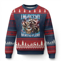 Funny LGBT Trans Pride Ugly Christmas Sweater I Reject My Mortal Flesh Transgender Racoon Bootleg - Wonder Print Shop