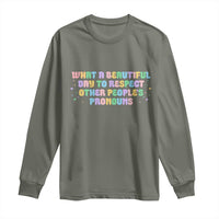 Equality Pride Long Sleeve Shirt Respect Other People's Pronouns LGBT LGBTQ Pride Ally - Wonder Print Shop