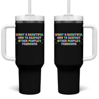Equality Pride Tumbler With Handle Respect Other People's Pronouns LGBT LGBTQ Pride Ally - Wonder Print Shop