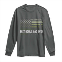 Best Bonus Dad Ever Long Sleeve Shirt Stepdad American Flag Trees Outdoor Wildlife Nature Vintage Forest