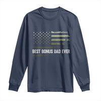 Best Bonus Dad Ever Long Sleeve Shirt Stepdad American Flag Trees Outdoor Wildlife Nature Vintage Forest