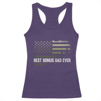 Best Bonus Dad Ever Racerback Tank Top Stepdad American Flag Trees Outdoor Wildlife Nature Vintage Forest