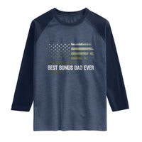 Best Bonus Dad Ever Raglan Shirt Stepdad American Flag Trees Outdoor Wildlife Nature Vintage Forest