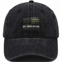 Best Bonus Dad Ever Washed Cotton Baseball Cap Stepdad American Flag Trees Outdoor Wildlife Nature Vintage Forest
