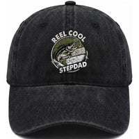 Reel Cool Stepdad Washed Cotton Baseball Cap Fathers Day Gift for Fisherman Bonus Dad