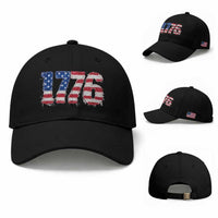 Distressed Faux Patchwork 1776 USA Flag Baseball Cap Vintage Effect Printing Patriotic Graphic 4th Of July Independence Day