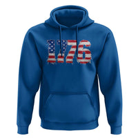 Distressed Faux Patchwork 1776 USA Flag Hoodie Vintage Effect Printing Patriotic Graphic 4th Of July Independence Day