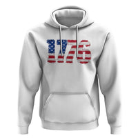 Distressed Faux Patchwork 1776 USA Flag Hoodie Vintage Effect Printing Patriotic Graphic 4th Of July Independence Day