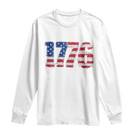Distressed Faux Patchwork 1776 USA Flag Long Sleeve Shirt Vintage Effect Printing Patriotic Graphic 4th Of July Independence Day